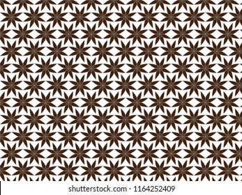 Flowers vector pattern, repeating abstract petals, brown line of flower