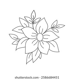 Flowers vector, plants silhouette isolated.  Hand drawing flowers vector.  Line art of flower, black and white outline of rose flowers vector illustration.