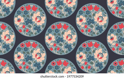 Flowers Vector seamless pattern with  flowers theme. . Design for wrapping, fabric or print. For winter.