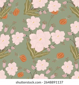 Flowers vector seamless pattern. This pattern can be used for fabric textile wallpaper fashion design dress background,dress , fashion design for fabric, prints  