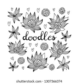 Flowers vector set, floral doodles collection isolated on white background