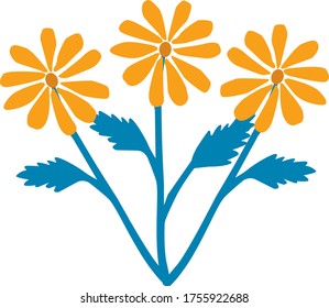 Conjunto vectorial de flores. Naranja y azul. Excelente para postales