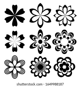 Flowers vector silhouettes, badges, stylization. Image set