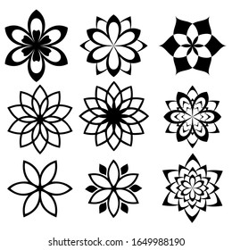 Flowers vector silhouettes, badges, stylization. Image set