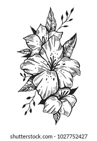 Flowers vector sketch. Hand drawn illustration converted to vector