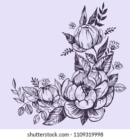 Flowers vector sketch. Hand drawn illustration converted to vector