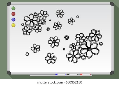 Flowers vector stock illustration. Hand drawing on whiteboard