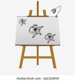 Flowers vector stock illustration. Hand drawing on easel