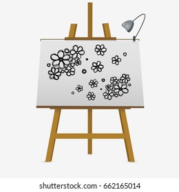 Flowers vector stock illustration. Hand drawing on easel