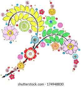 Flowers vector, traditional branch of floral blooming. Designs can be use for fashion, mass print production, advertising, web and other various applications.