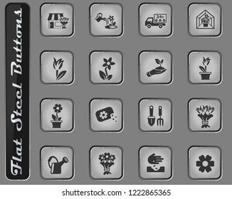 flowers vector web icons on the flat steel buttons