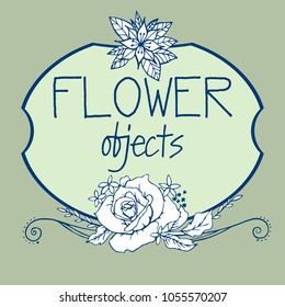 
Flowers vegetation vector outline black and white hand drawing decorative floral frame elements frame text