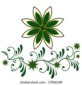 flowers and vine in greens