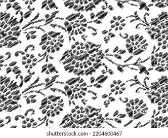 flowers vintage pattern. black and white embroidery texture. Classic ornamental trendy vector illustration.
