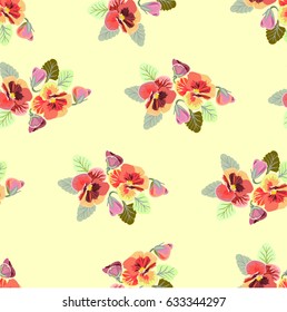 Flowers Viola realistic Vector seamless beautiful pattern  on a light background