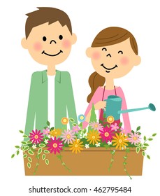 Flowers in the water doing a young couple