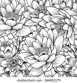 Flowers of water lilies. Vector seamless pattern 