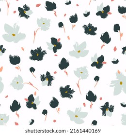 flowers watercolor, gouache seamless pattern. Summer floral background, hand drawn flowers