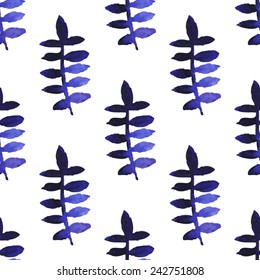 Flowers watercolor, leaves and berries, hand drawn design elements. Vector illustration. Seamless pattern