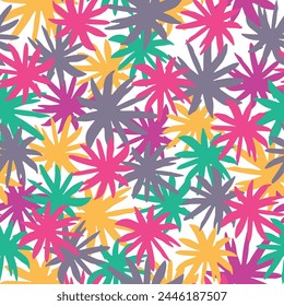 Flowers watercolor seamless pattern. Floral nature decorative background. Fucsia color background dominant.