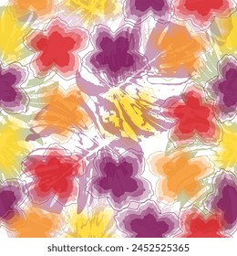Flowers watercolor seamless pattern. Floral nature decorative background. Summer groovy textile design