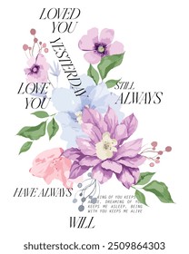 Texto del eslogan del Vector de la acuarela de las flores con el fondo blanco