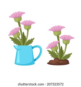 flowers in watering can vector