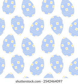Flowers and wavy lines ornamented Easter Eggs Seamless pattern. Easter festive Background concept