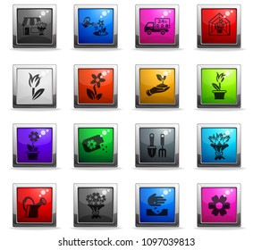 flowers web icons in square colored buttons