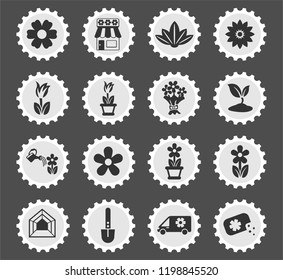 flowers web icons stylized postage stamp for user interface design