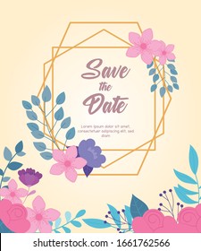 flowers wedding, save the date, event floral celebration card vector illustration