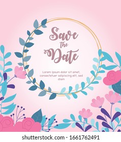 flowers wedding, save the date, invitation card ceremony celebration floral vector illustration