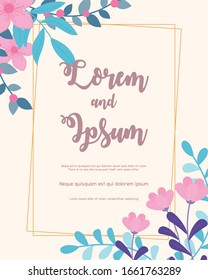 flowers wedding, save the date, invitation elegance floral nature banner vector illustration