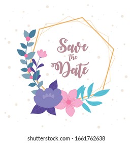 boda de flores, guardar la fecha, flores marco de la naturaleza decoración ilustración vectorial