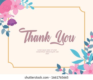 flowers wedding, thanks you card, floral foliage vector illustration