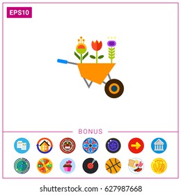 Flowers in wheelbarrow icon
