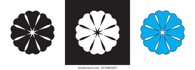 Flowers white, black and blue editable stroke outline icons set.  isolated on white and black background. vector illustration. EPS 10