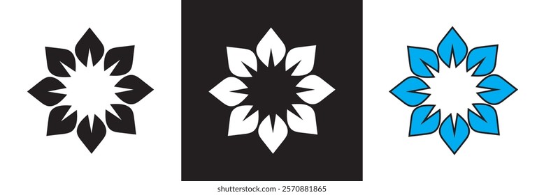 Flowers white, black and blue editable stroke outline icons set.  isolated on white and black background. vector illustration. EPS 10