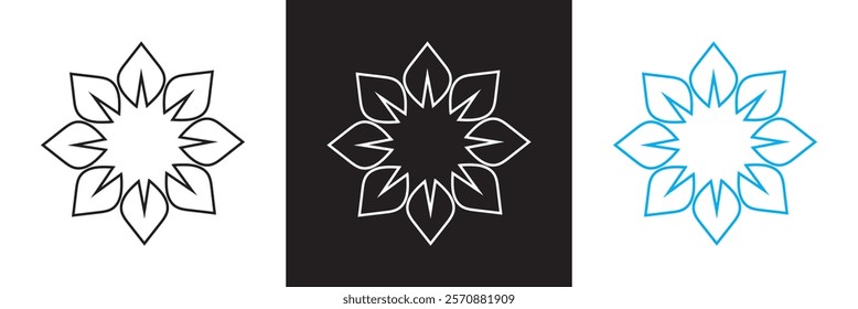 Flowers white, black and blue editable stroke outline icons set.  isolated on white and black background. vector illustration. EPS 10