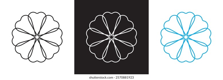 Flowers white, black and blue editable stroke outline icons set.  isolated on white and black background. vector illustration. EPS 10