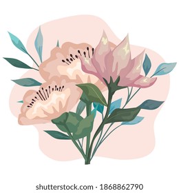flowers white with leaves painting design, natural floral nature plant ornament garden decoration and botany theme Vector illustration