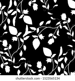 flowers white on black background,pattern floral