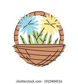 Blumen auf Korbweide, Vektorgrafik-Cartoon einzeln