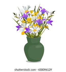 Flowers wild in vase, isolated vector