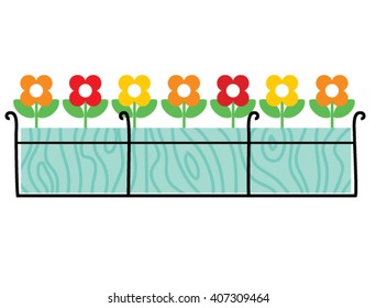 Flowers in window box. Vector illustration