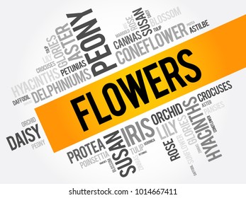 Flowers word cloud collage, concept background