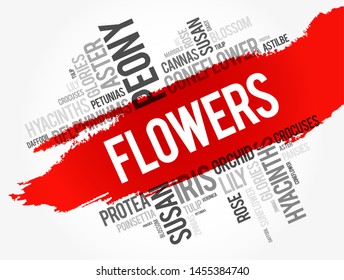 Flowers word cloud collage, concept background