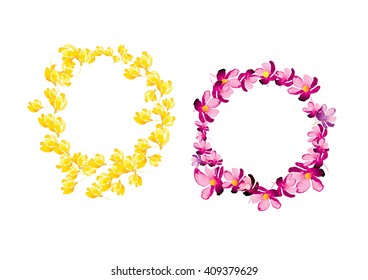 flowers wreath  purple and yellow set 