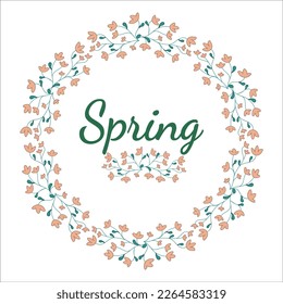 Flowers wreath. Spring flower. Doodle vector illustration. Template spring card. Design for card, bunner, cover, books, brochures, fabric, papers, notebook, fabric, scrapbooking.