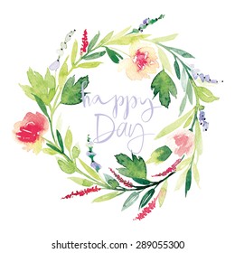 Flowers wreath watercolor.Wedding.